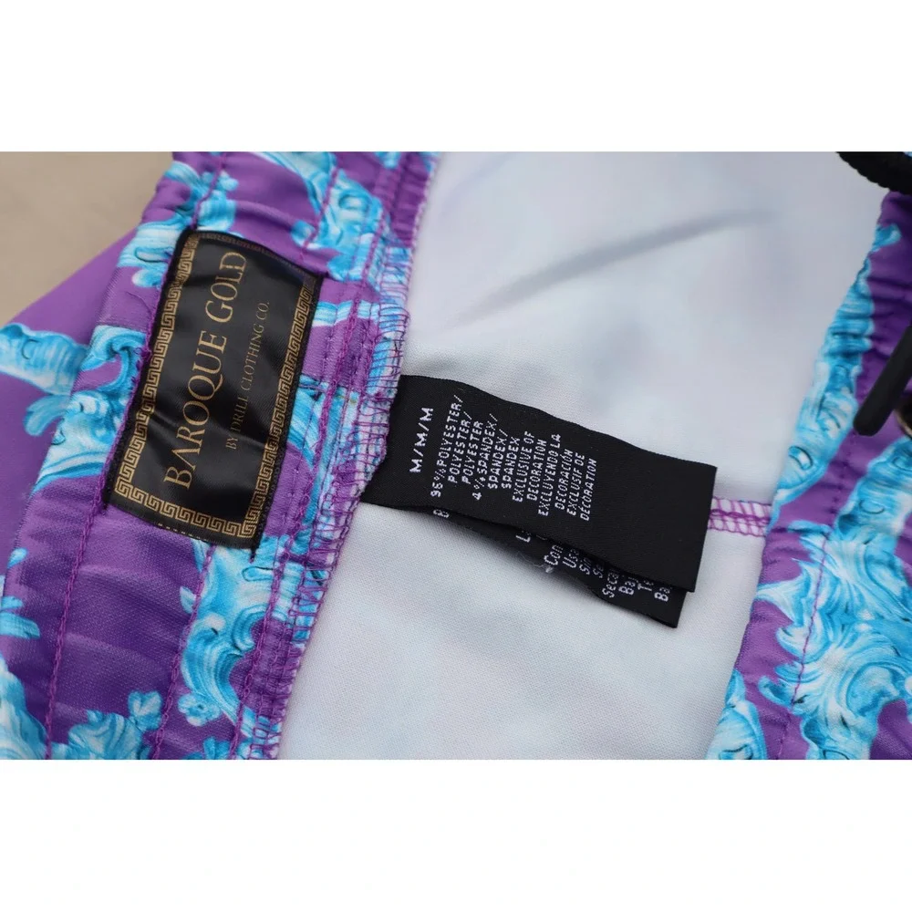 Baroque Gold by Drill Clothing Co Purple Cyan Lion Print Swim Trunks Mens Medium